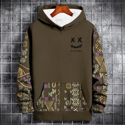 Ethnic Print Patchwork Hoodie