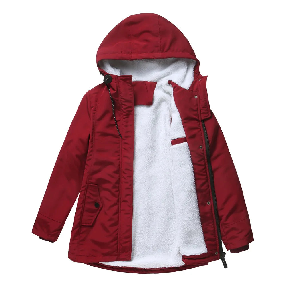Women’s Thickened Lamb Velvet Parka – Hooded Winter Coat