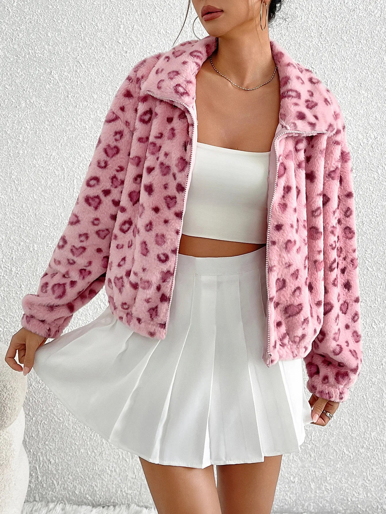 Love Spots Leopard Plush Zipper Jacket
