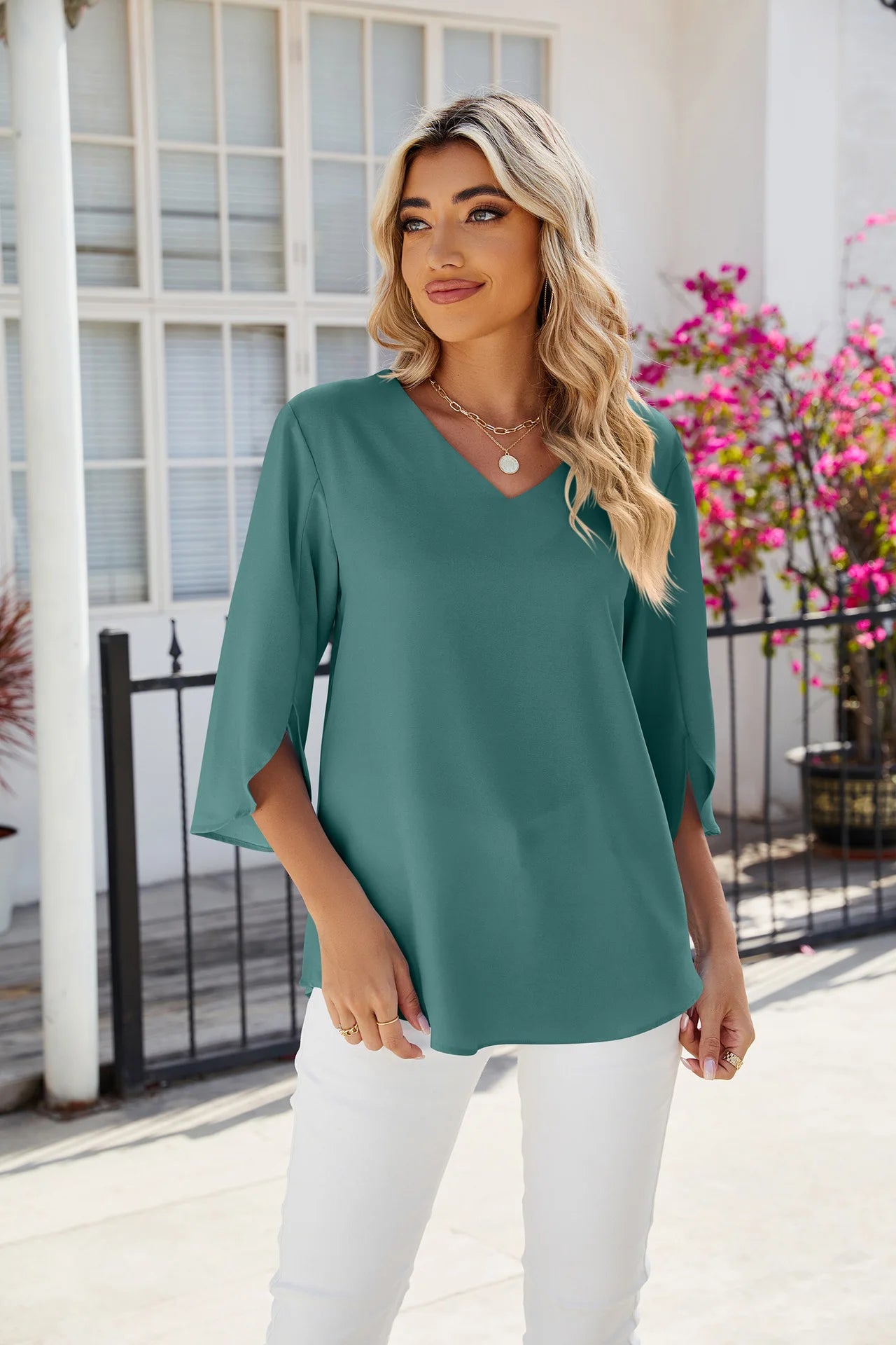 Elegant V-Neck Chiffon Blouse