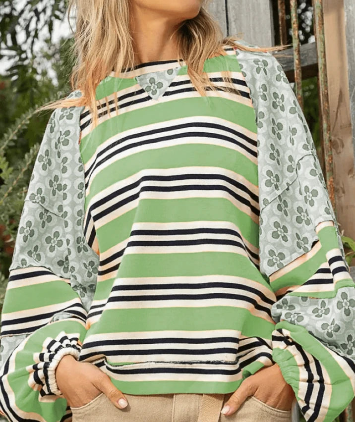Vibrant Floral Stripe Hoodie
