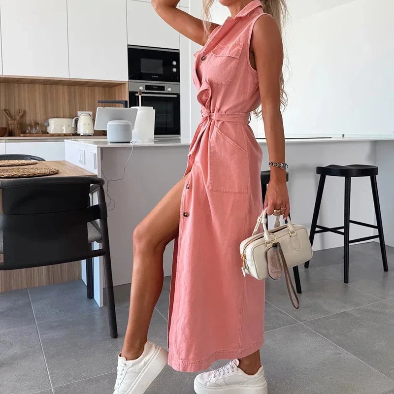 Elegant Y2K Denim Maxi Dress for Women