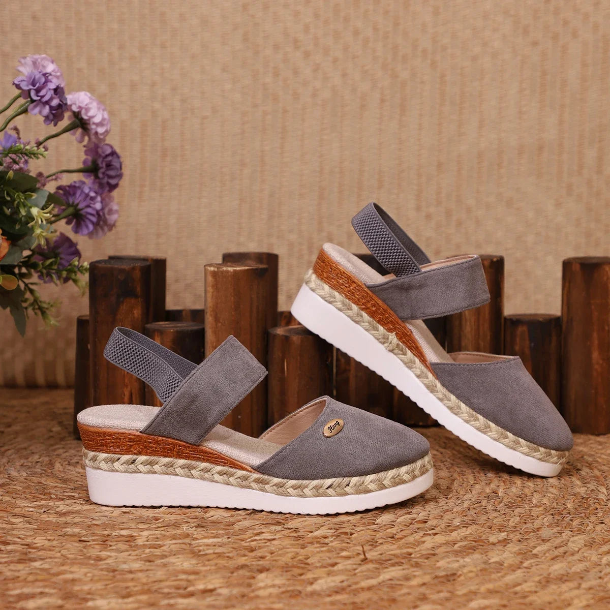 Handmade Linen Wedge Sandals