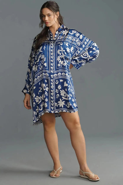 Chic Doodle Print Cardigan Dress