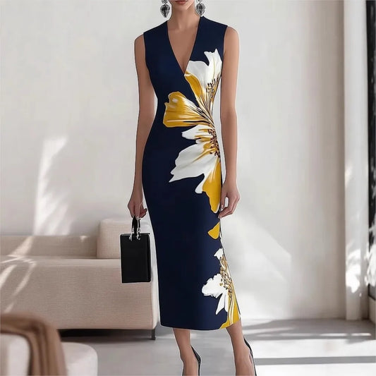 Bloom Elegance V-Neck Maxi Dress
