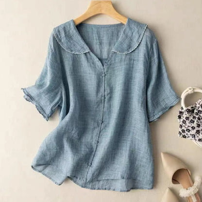 Classic Navy Collar Summer Blouse
