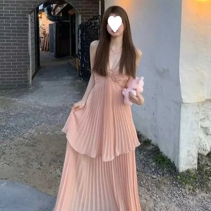 Pleated Halter Neck Summer Gown