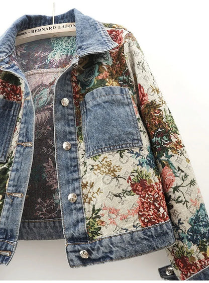 Lapel Luxe Spliced Denim Jacket