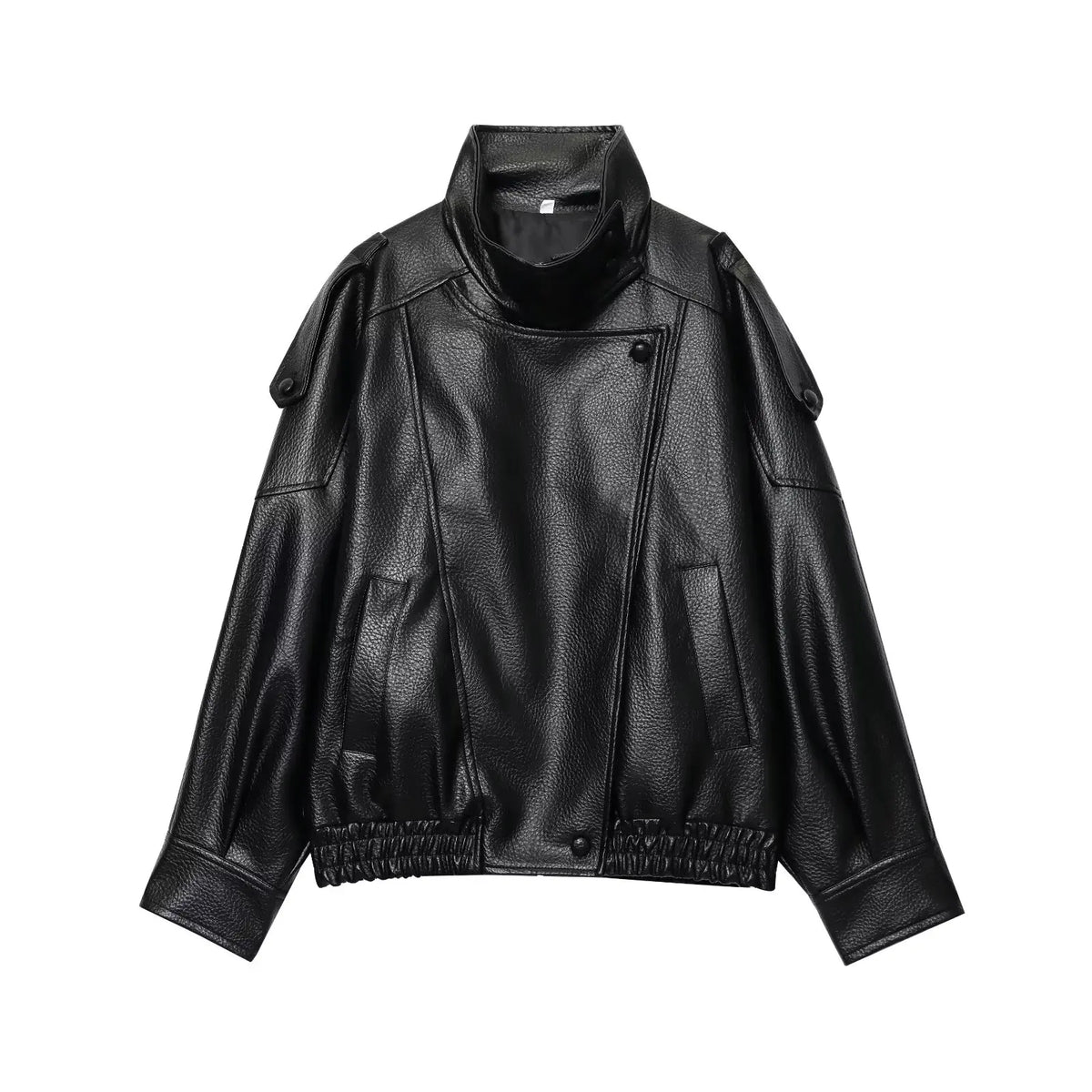 Women's Faux Leather Jacket – Loose Fit Stand Collar Winter Coat
