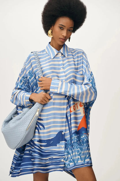 Chic Doodle Print Cardigan Dress