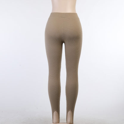 Beige Ribbed Knit Leggings
