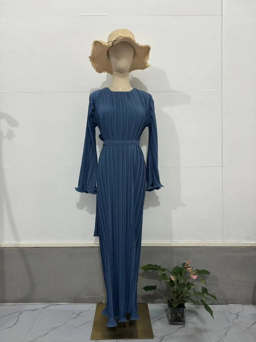 Pleated Flare Sleeve Maxi Dress