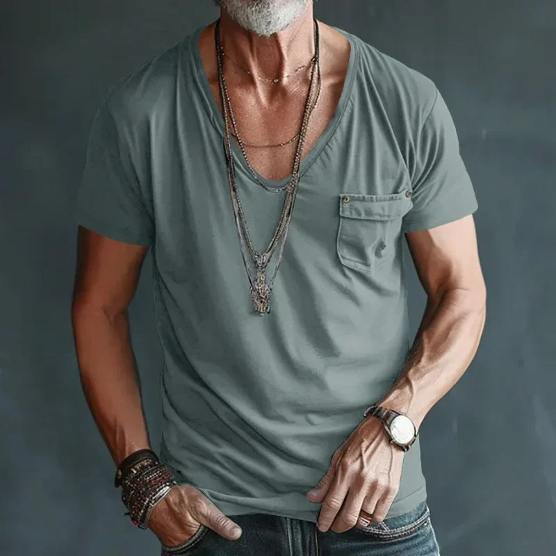 Men’s U-Neck Solid Casual T-Shirt