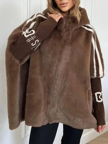 Women’s Knitted Patchwork Faux Fur Short Coat