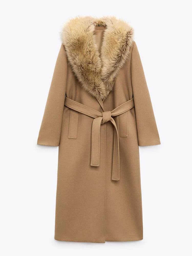Fur Lapel Wool Overcoat