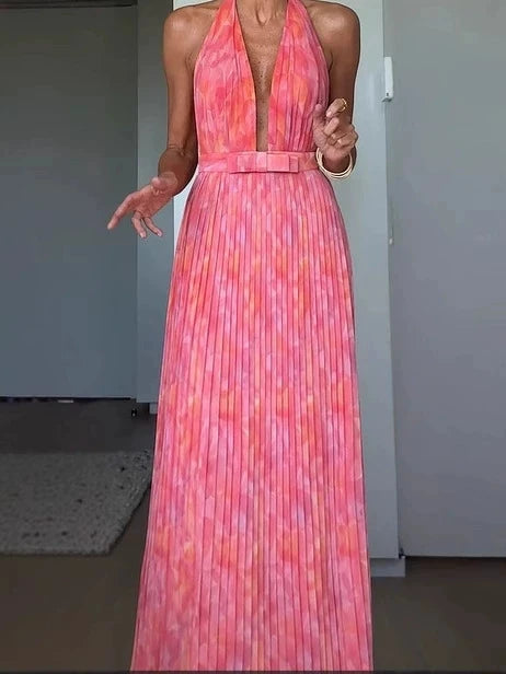 Elegant Deep V Backless Evening Dress