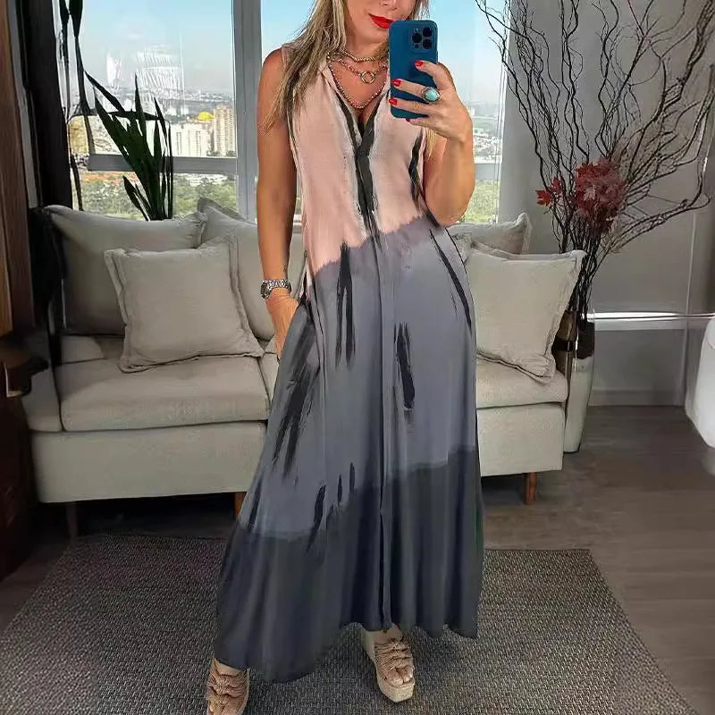 Stylish Sleeveless Panel Pocket Dress