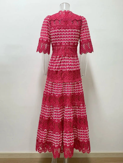 Crimson Charm Tiered Midi Dress