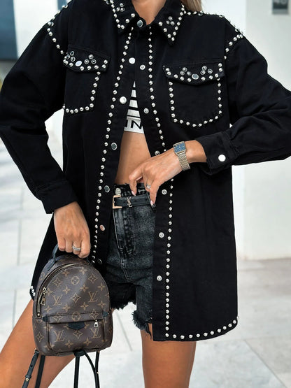 Edgy Rivet Denim Bomber