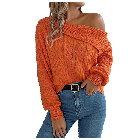 Sultry Draped Shoulder Knit Sweater