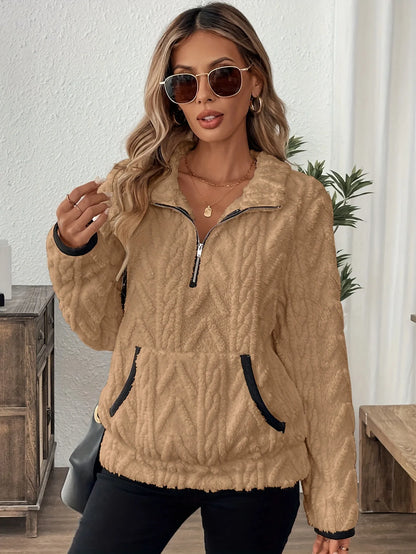 Wool Blend Patchwork Zip Hoodie