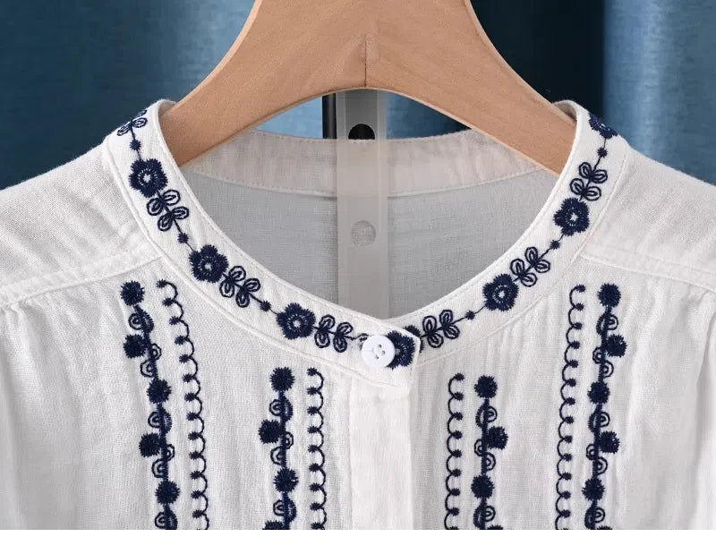 Boho Bloom Embroidered Cotton Shirt