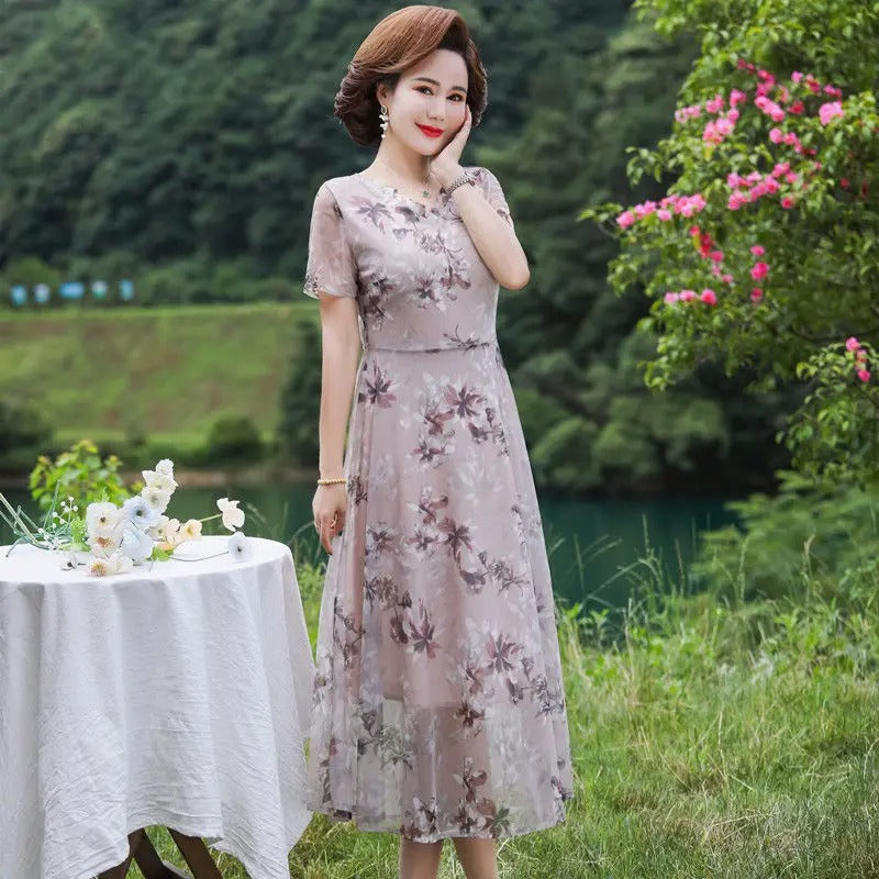 Elegant Gauze Printed Summer Dress