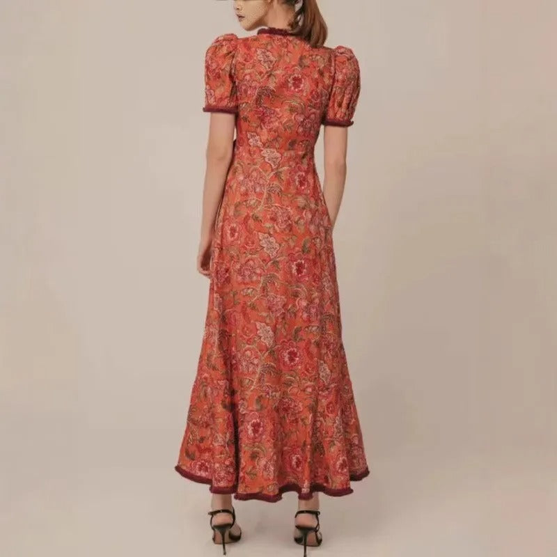 Blooming Elegance Retro Maxi Dress