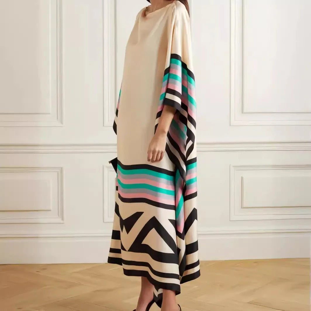 Elegant Boho Striped Patchwork Maxi Dress