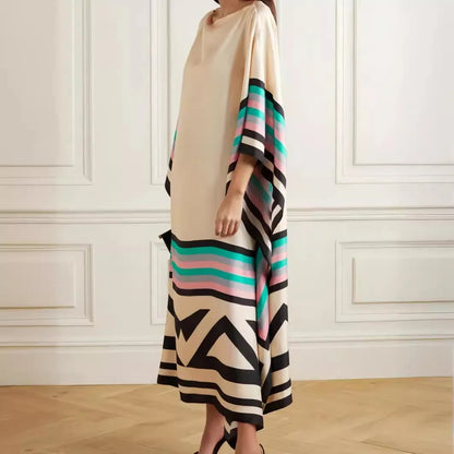 Elegant Boho Striped Patchwork Maxi Dress