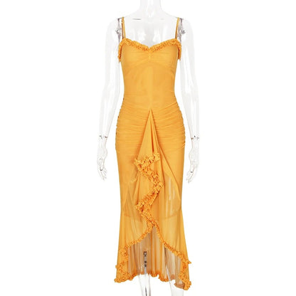 Luna Flare Ruffled Backless Slit Dress