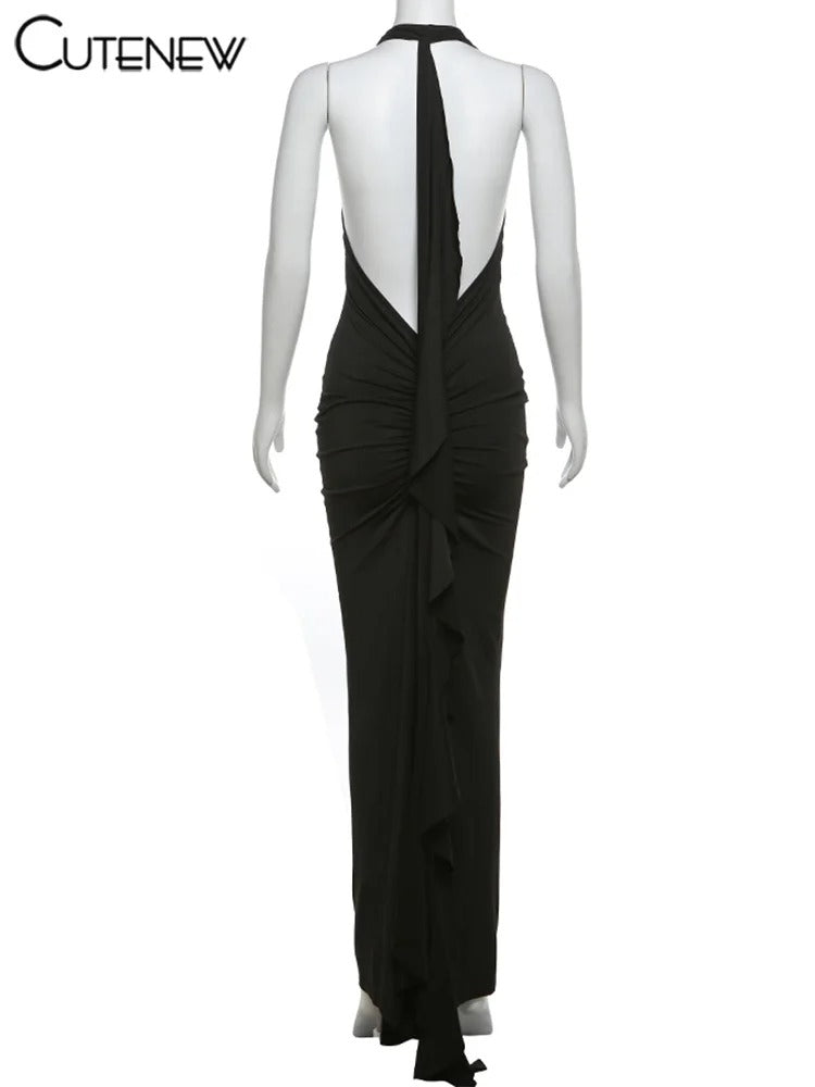 Elegant Halter Backless Maxi Dress