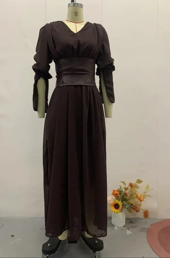 Elegant Waist-Cinch V-Neck Maxi Dress