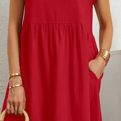 Women’s Vintage O-Neck Casual Summer Dress with Pockets