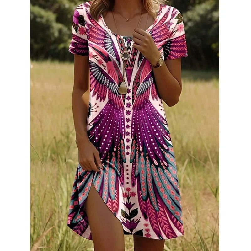 Floral Print Round Neck Summer Dress