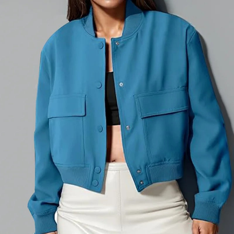 Stand Collar Pocket Jacket for Women