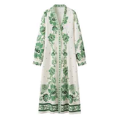 Emerald Glow Women's V-Neck Boho Maxi Dress
