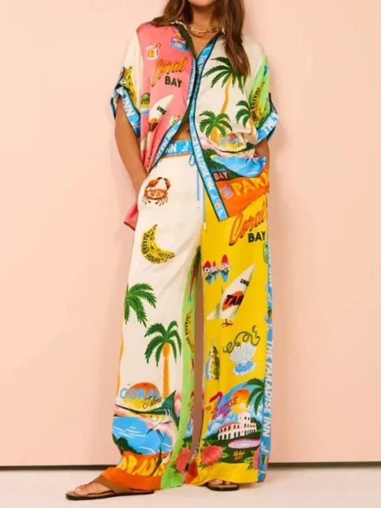Vibrant Colorblock Wide-Leg Two-Piece Set