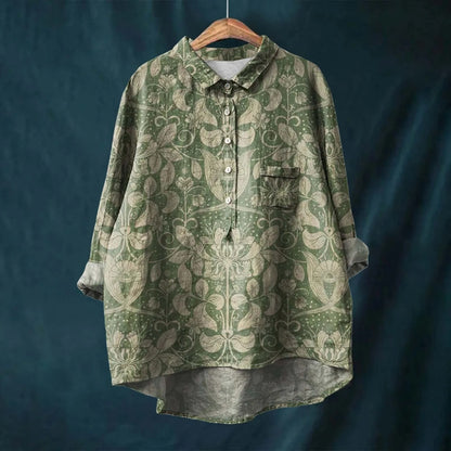 Autumn Breeze Button-Up Printed T-shirt