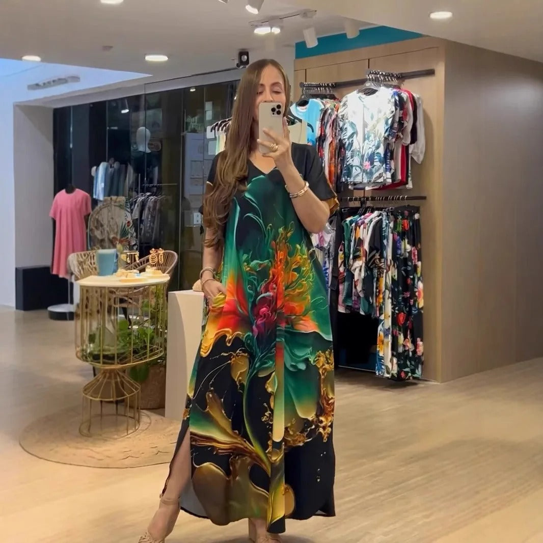 Bohemian V Neck Floral Maxi Dress