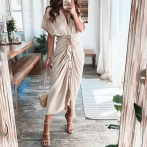 Boho Print Irregular Pleat Summer Dress
