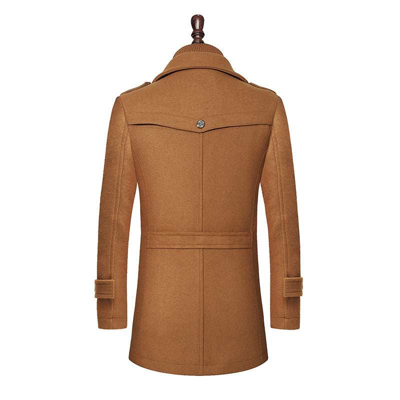 Men's Woolen Coat Double Collar  Zipper Jacket
