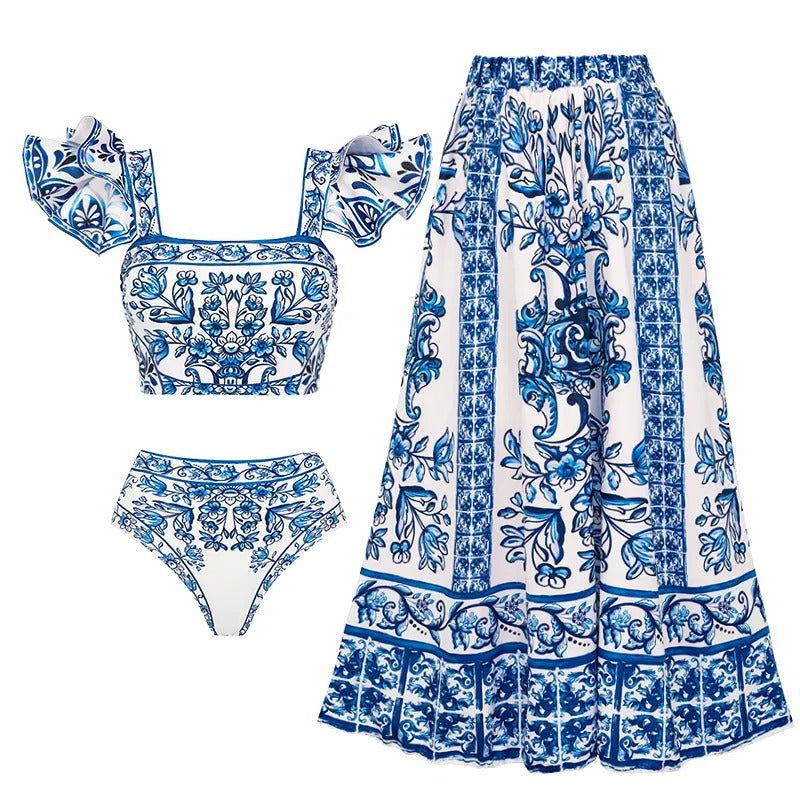 Flaxmaker Vintage Printed Swimsuit and Sarong