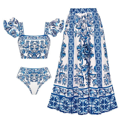 Flaxmaker Vintage Printed Swimsuit and Sarong