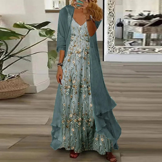 Chic Digital Print Crop & Chiffon Set