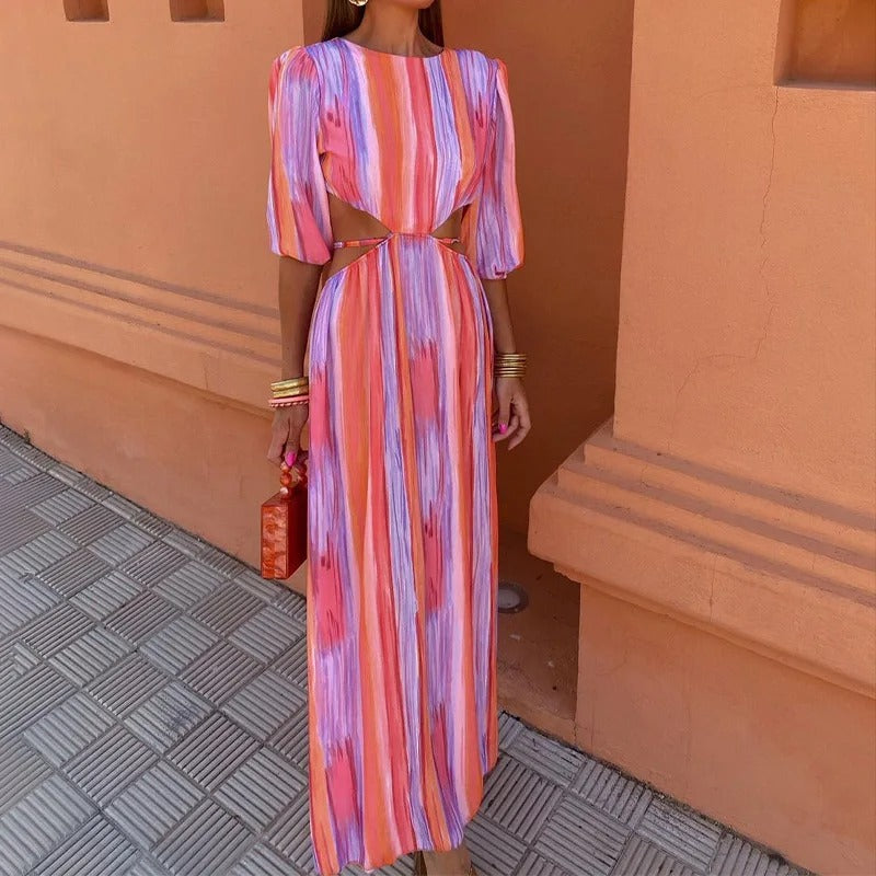 Strappy High Waist Summer Print Dress