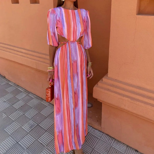 Strappy High Waist Summer Print Dress