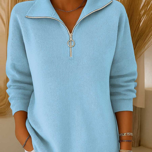 Women's Casual Loose Half-open Collar Zipper Sweater