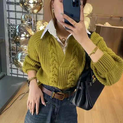 Two-piece Patchwork Shirt Sweater Women