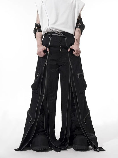 Cool Black Techwear Zipper Pants
